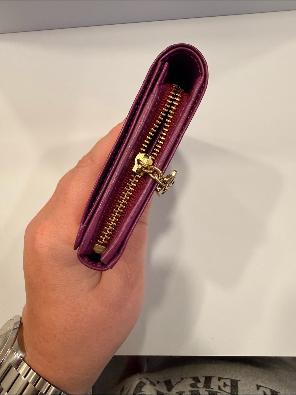 Yves Saint Laurent Embossed Logo Leather Wallet - Deep Berry/Purple - Picture 9 of 14